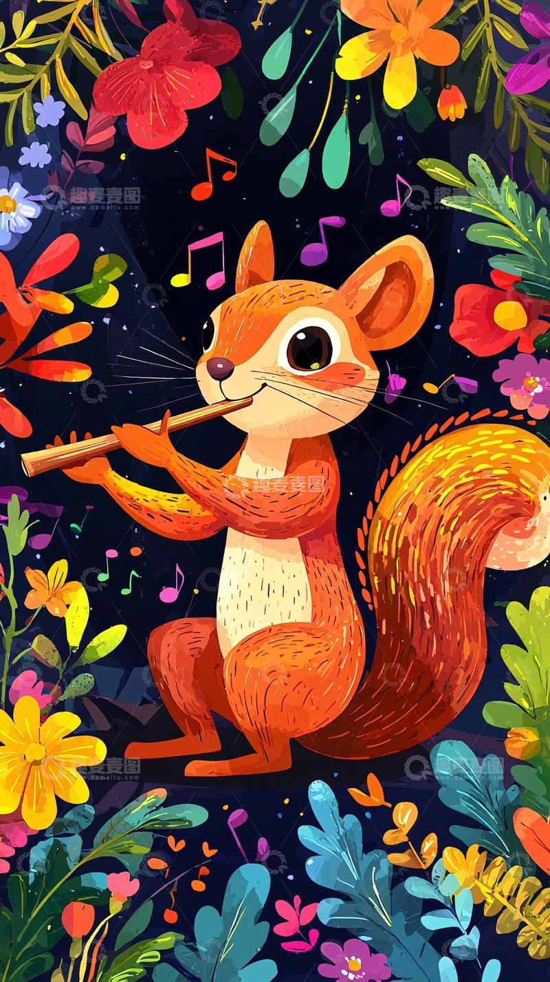 高清大图下载【趣麦麦图】吹笛子的松鼠