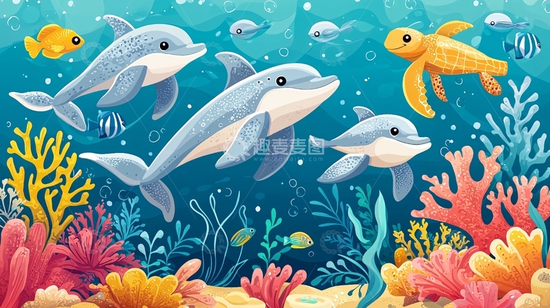 高清大图下载【趣麦麦图】海洋动物卡通水下场景