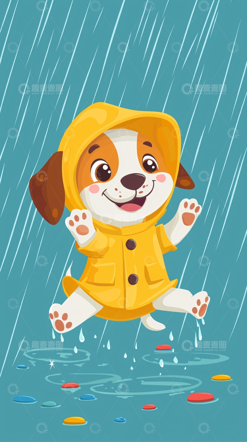 高清大图下载【趣麦麦图】雨中跳跃的小狗