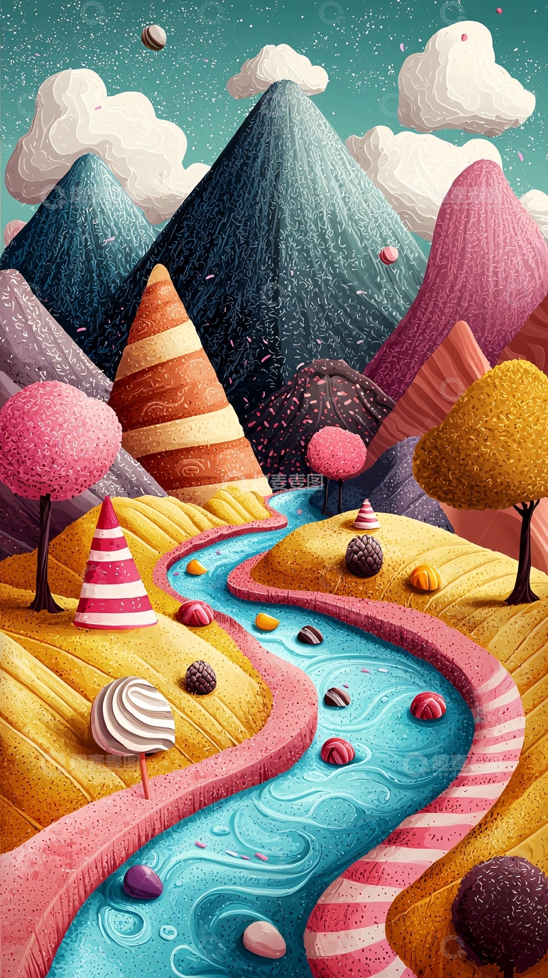 高清大图下载【趣麦麦图】糖果色山川河流风景