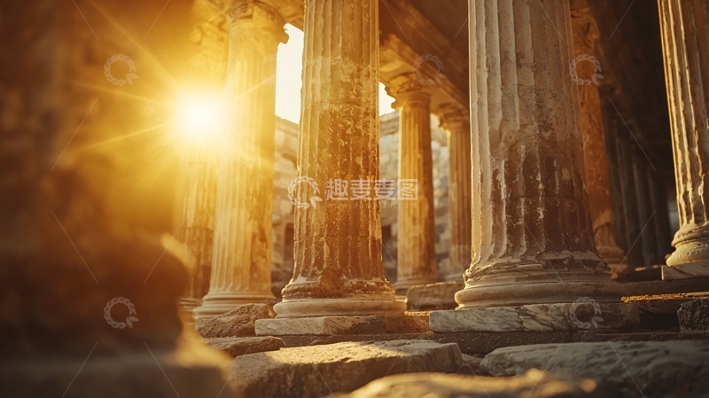 高清大图下载【趣麦麦图】阳光洒在古老的石柱上