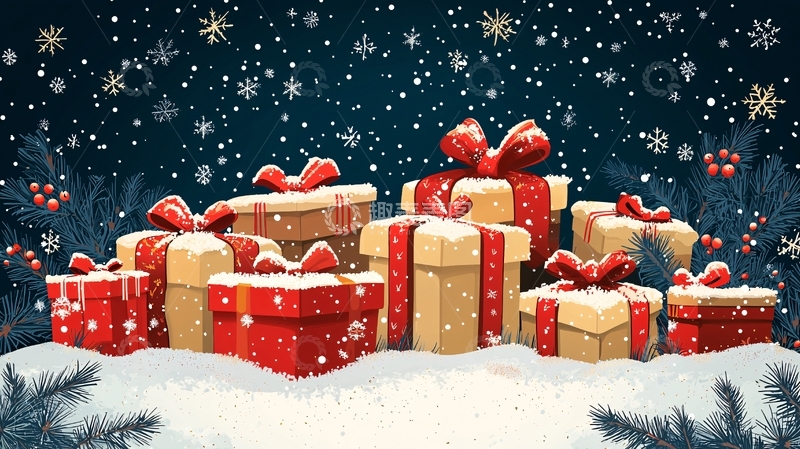 高清大图下载【趣麦麦图】圣诞礼盒雪夜背景