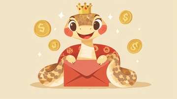戴皇冠的可爱蛇和红包