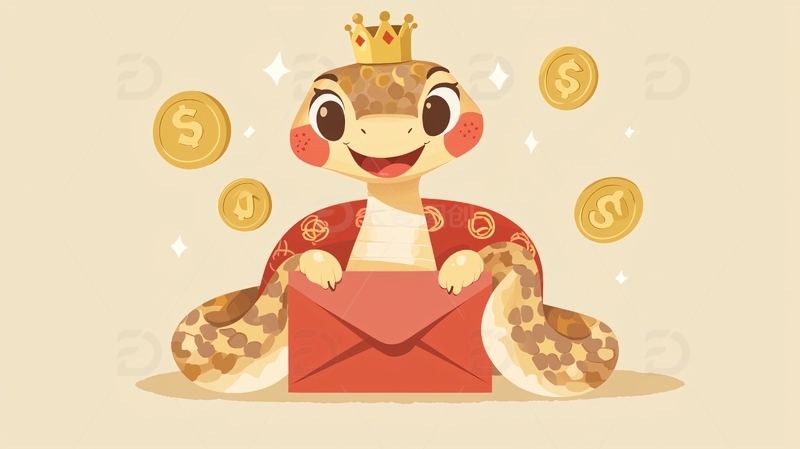 戴皇冠的可爱蛇和红包