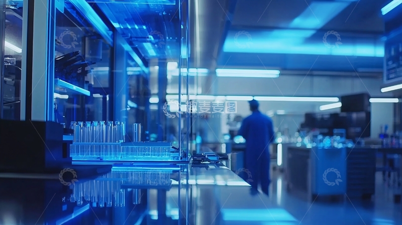 高清大图下载【趣麦麦图】蓝色灯光下的现代化实验室