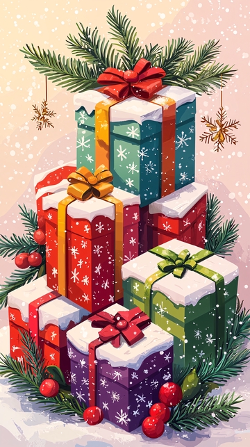 一堆堆叠的圣诞礼物