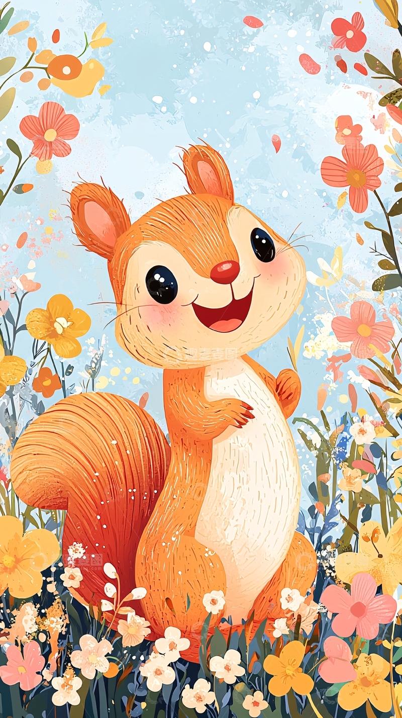 高清大图下载【趣麦麦图】可爱小松鼠鲜花背景