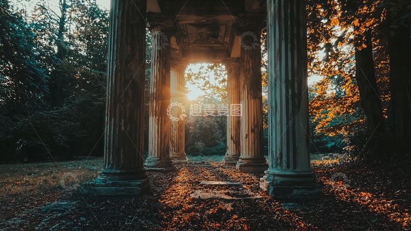 高清大图下载【趣麦麦图】古老石柱拱门日落