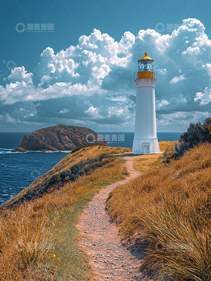 高清大图下载【趣麦麦图】海边灯塔小径