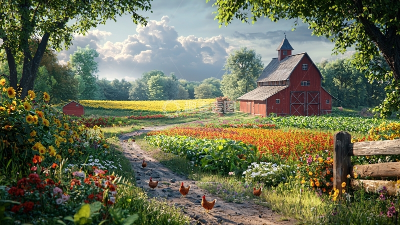 高清大图下载【趣麦麦图】田园风光红色谷仓