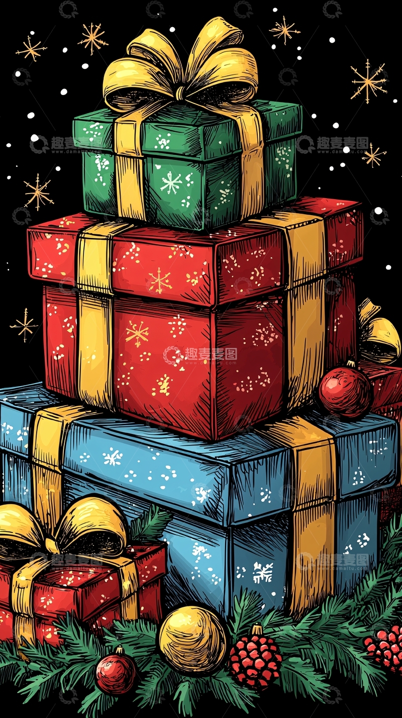 高清大图下载【趣麦麦图】礼品盒堆叠