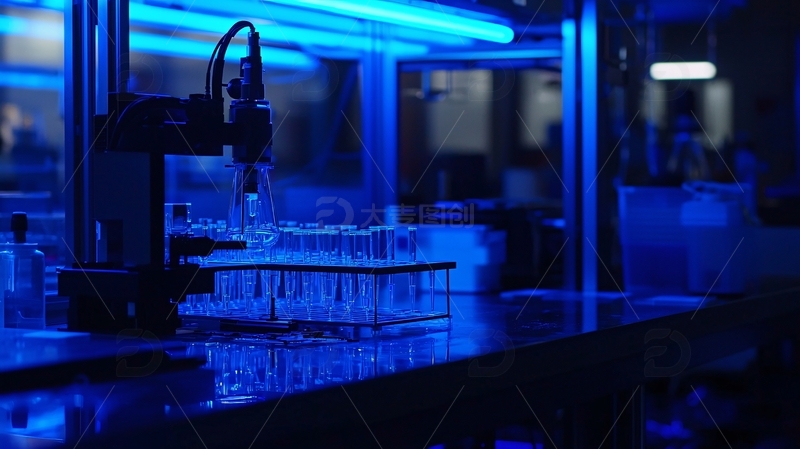 高清大图下载【趣麦麦图】蓝色灯光下自动化实验室