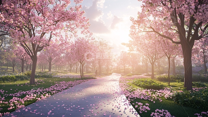 高清大图下载【趣麦麦图】樱花树下的浪漫小路