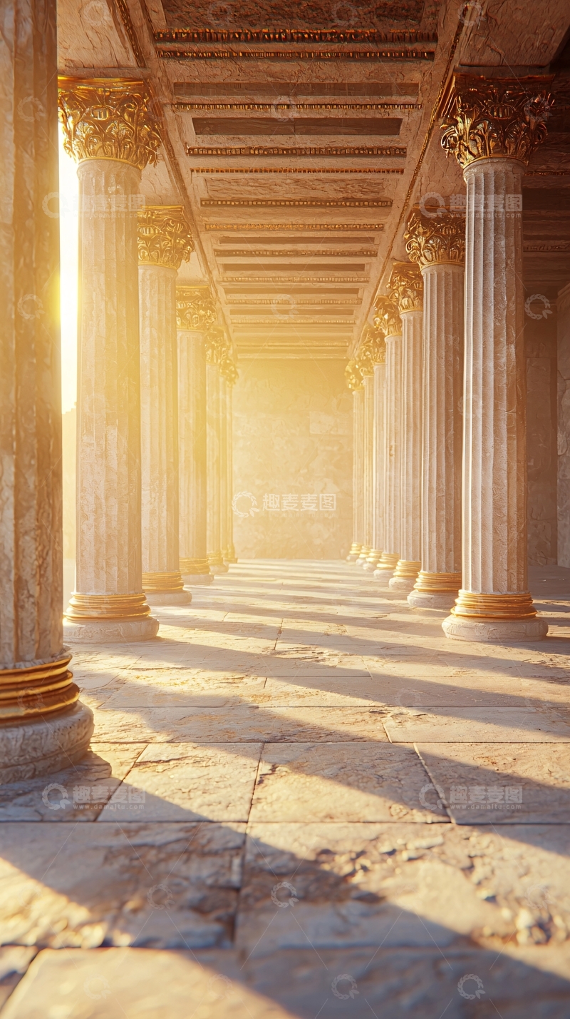 高清大图下载【趣麦麦图】阳光洒进古典廊柱