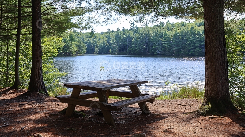 高清大图下载【趣麦麦图】湖边野餐桌风景如画