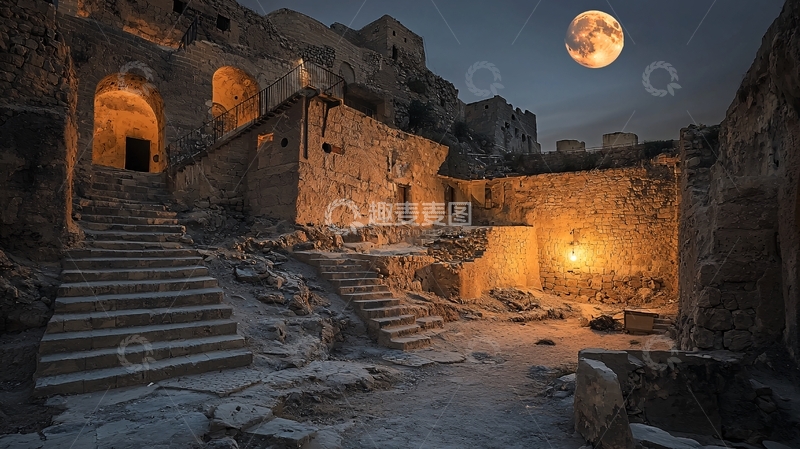 高清大图下载【趣麦麦图】月夜下的古老石城