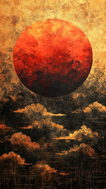 血色红月悬挂在云层之上