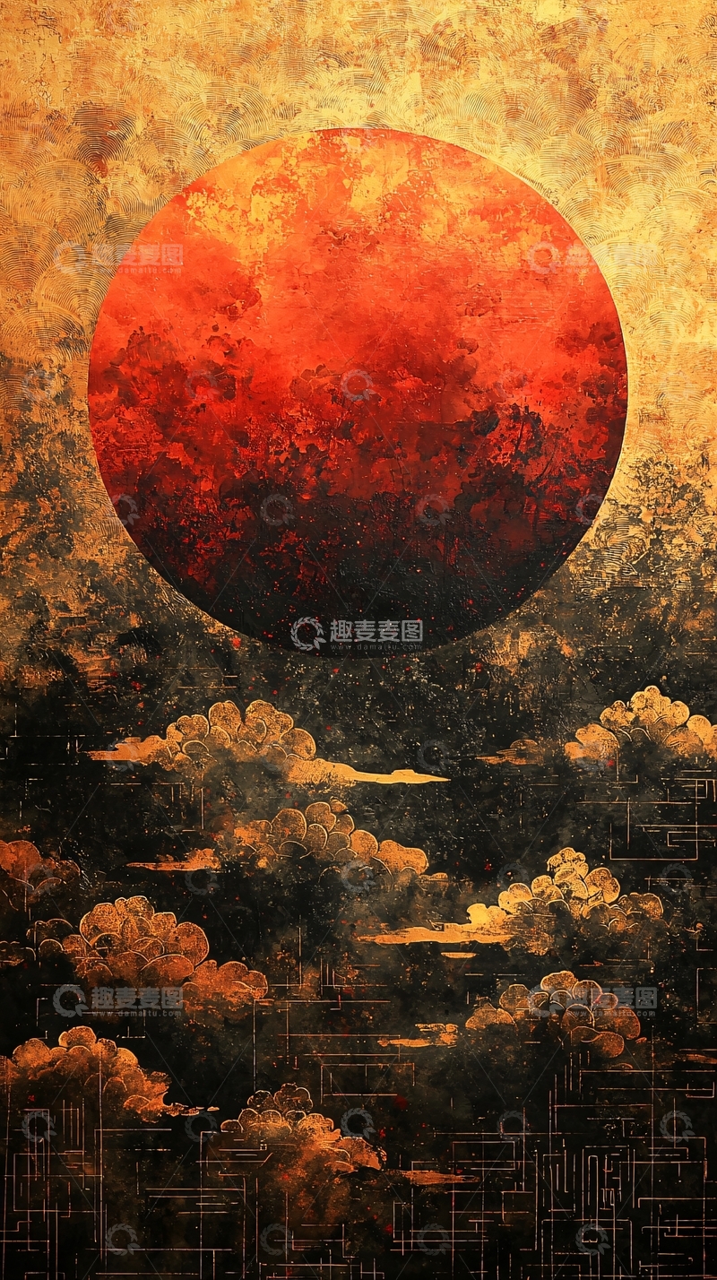 高清大图下载【趣麦麦图】血色红月悬挂在云层之上