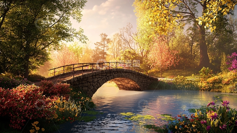 高清大图下载【趣麦麦图】秋日小桥流水
