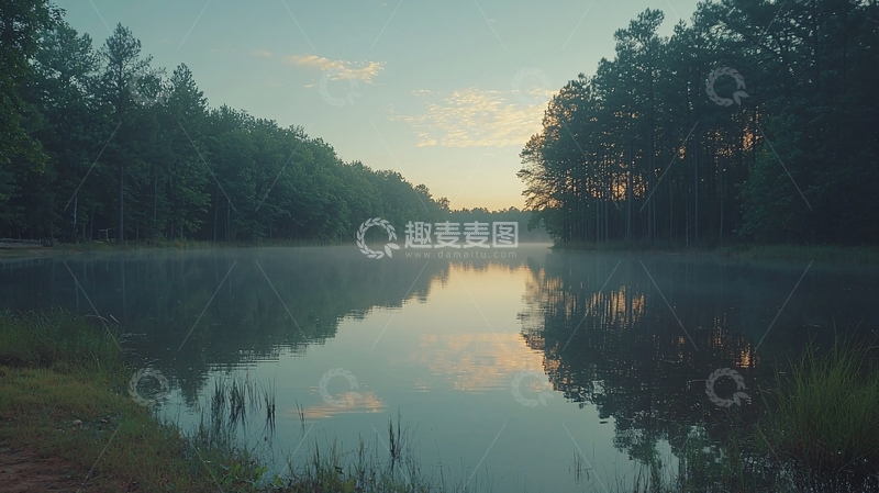 高清大图下载【趣麦麦图】宁静的湖面森林倒影