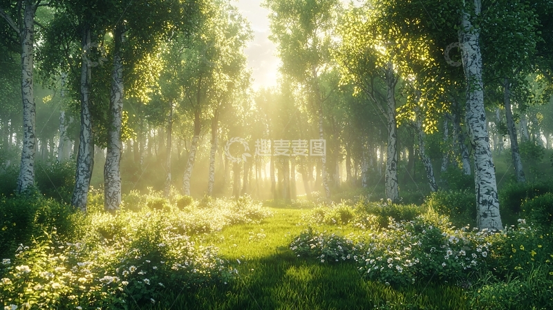 高清大图下载【趣麦麦图】阳光穿透树林的光辉
