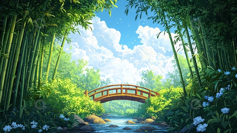 高清大图下载【趣麦麦图】翠竹掩映下的桥