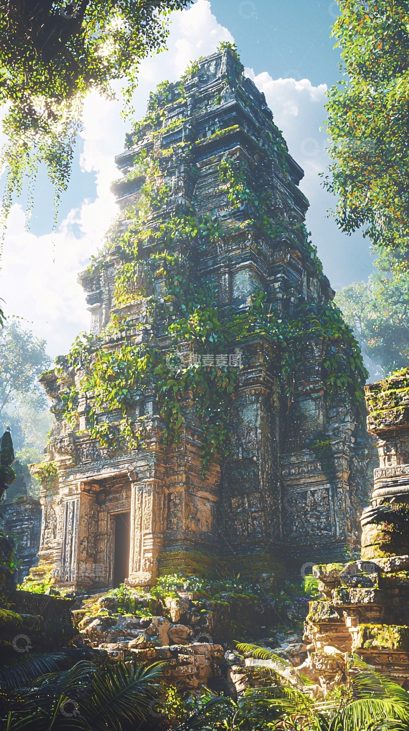高清大图下载【趣麦麦图】茂密丛林中的古老石塔