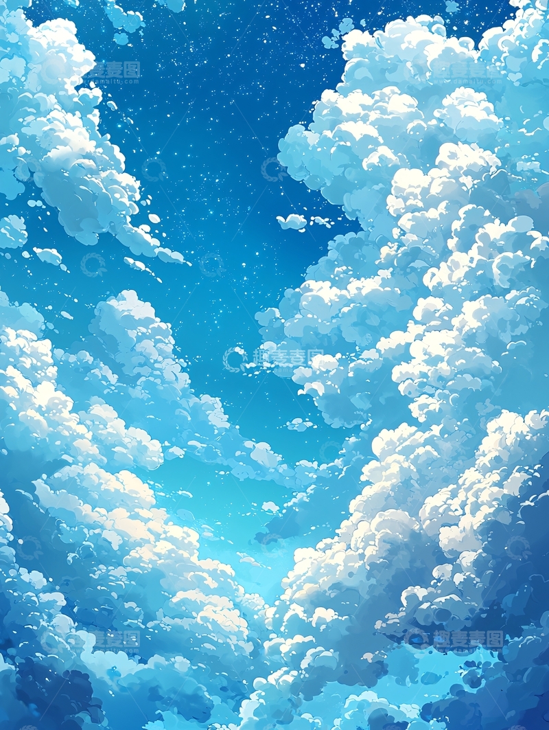高清大图下载【趣麦麦图】蓝天白云动漫风