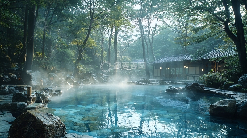 高清大图下载【趣麦麦图】森林中的温泉池