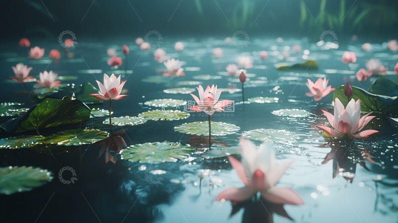 高清大图下载【趣麦麦图】梦幻水池粉色睡莲