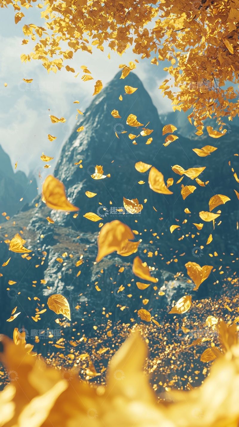 高清大图下载【趣麦麦图】金秋落叶山峰