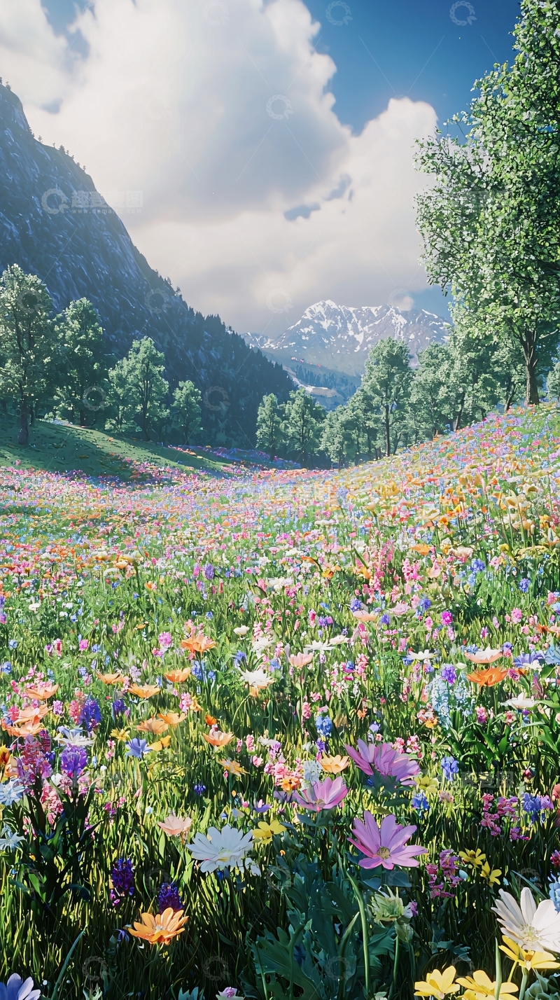 高清大图下载【趣麦麦图】阿尔卑斯山花海