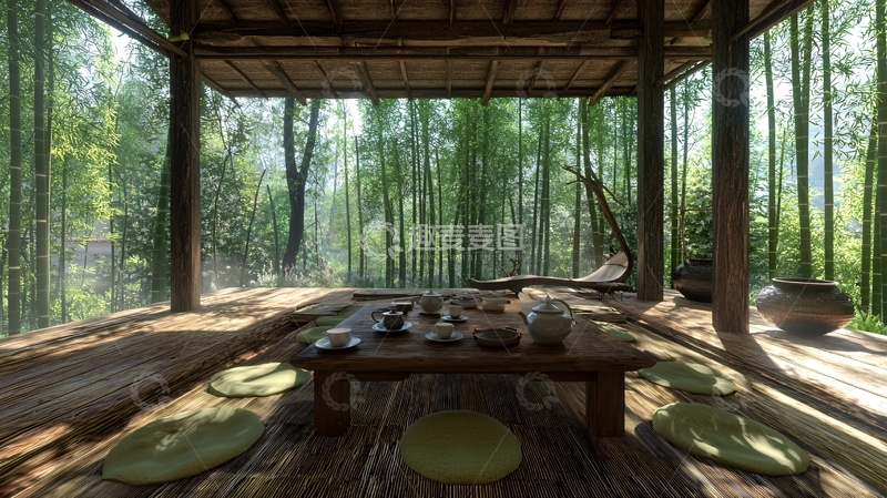 高清大图下载【趣麦麦图】竹林茶室