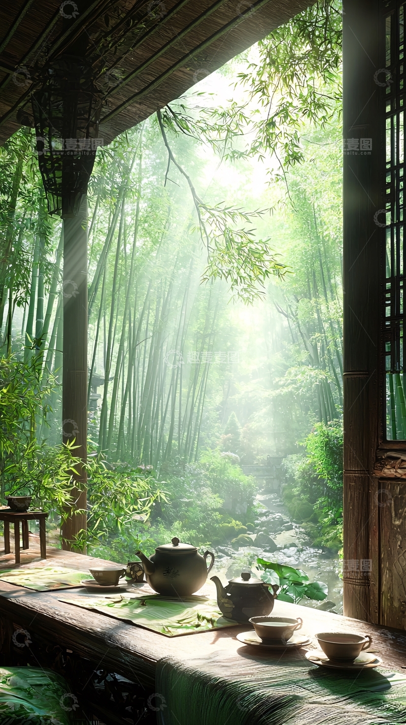高清大图下载【趣麦麦图】竹林茶室