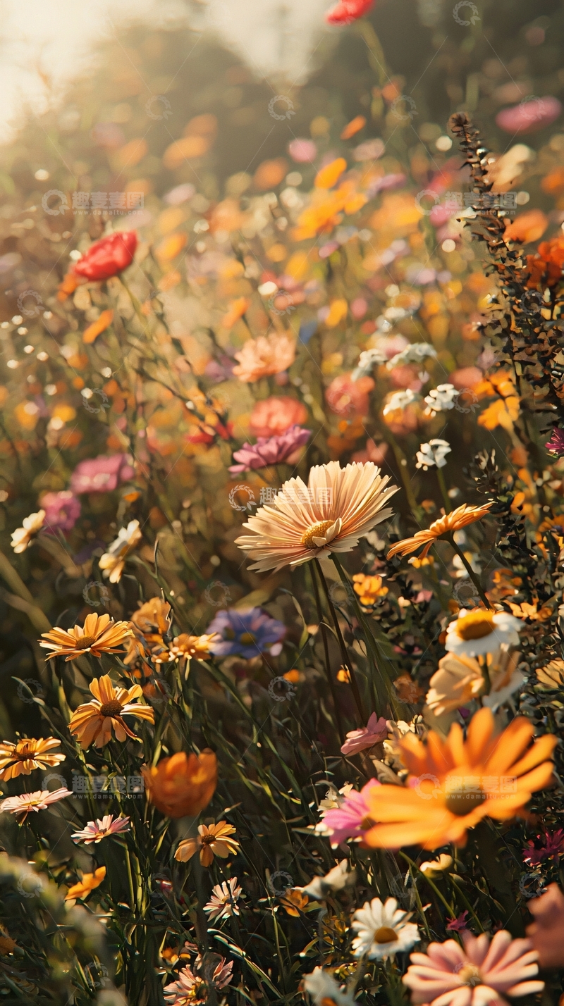 高清大图下载【趣麦麦图】阳光下五彩缤纷的野花田