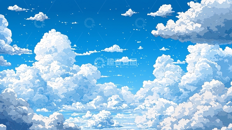 高清大图下载【趣麦麦图】蓝天白云的像素风景