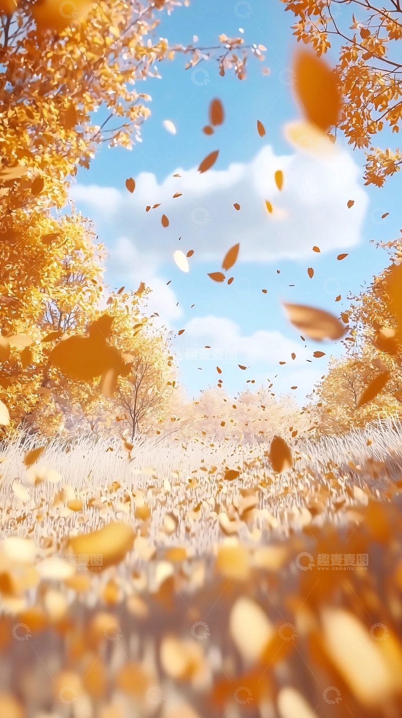 高清大图下载【趣麦麦图】秋日落叶飞舞的森林