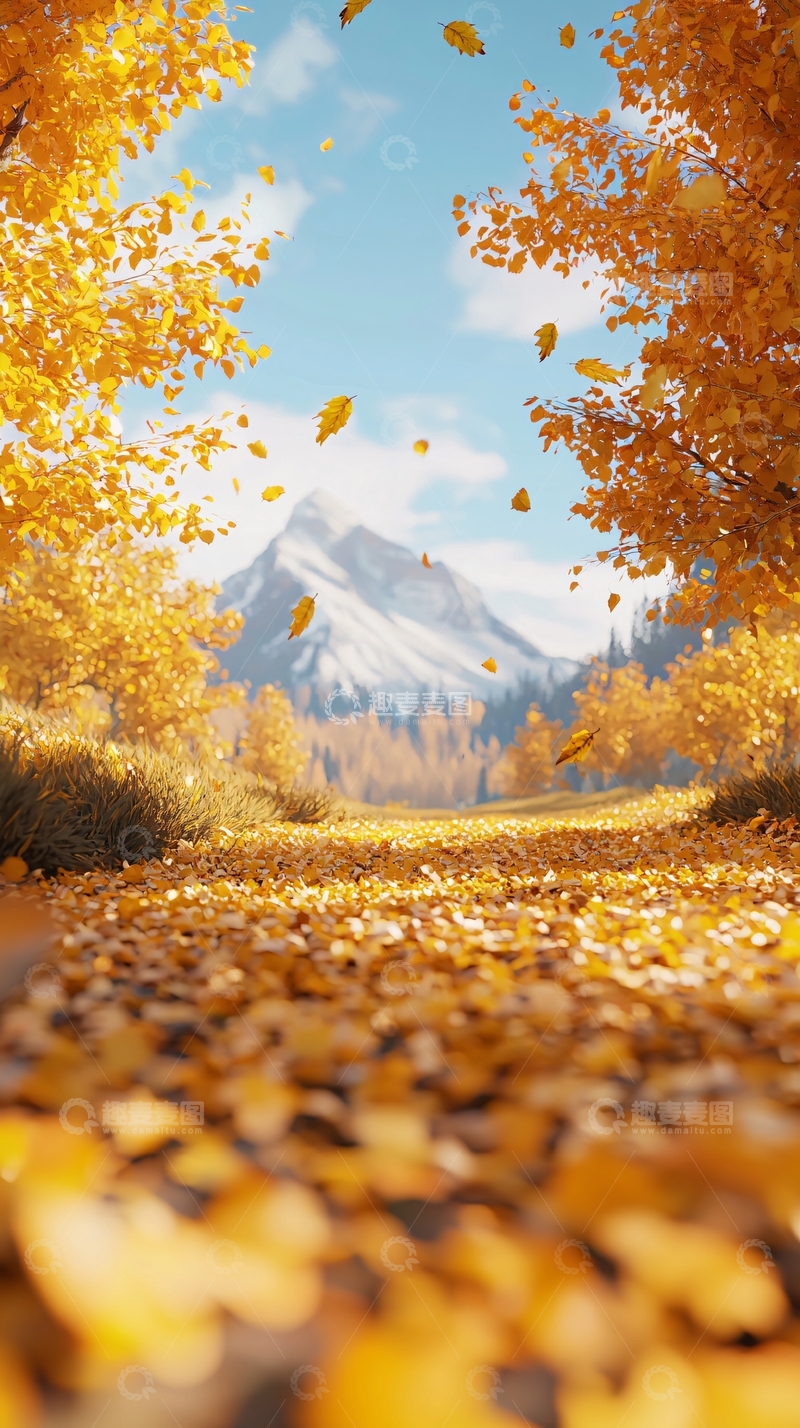 高清大图下载【趣麦麦图】秋日落叶山景