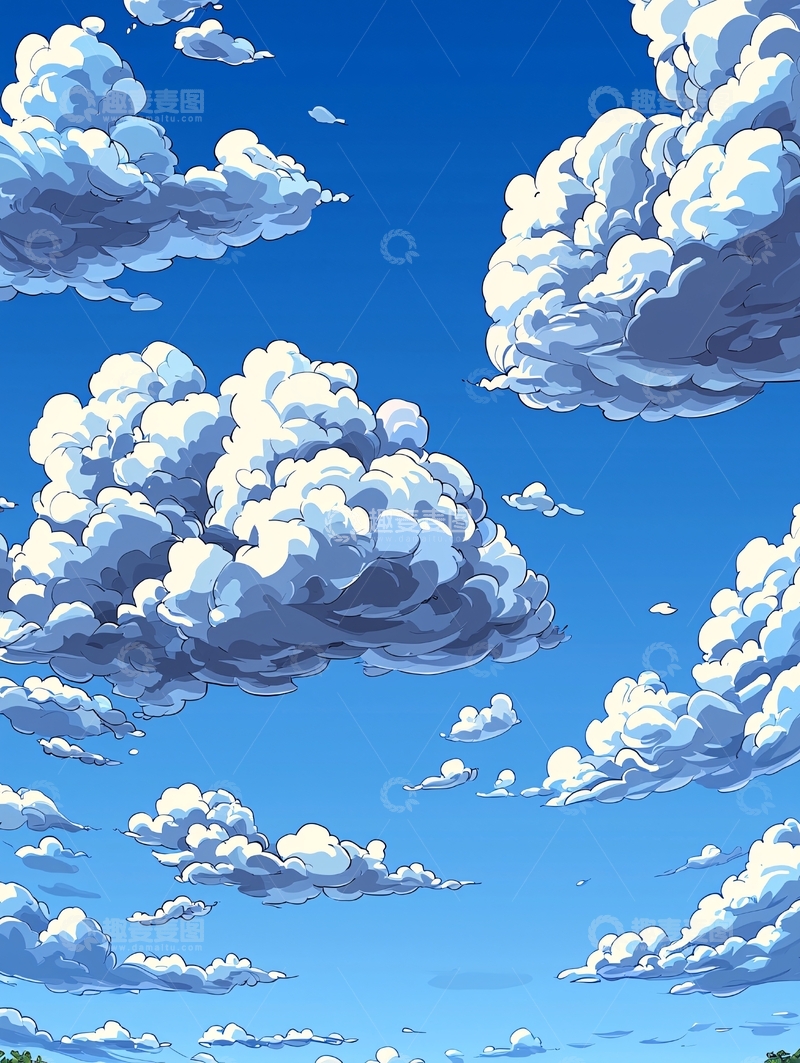 高清大图下载【趣麦麦图】蓝天白云的动画风格