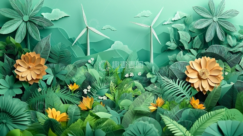 高清大图下载【趣麦麦图】纸艺风绿色环保场景