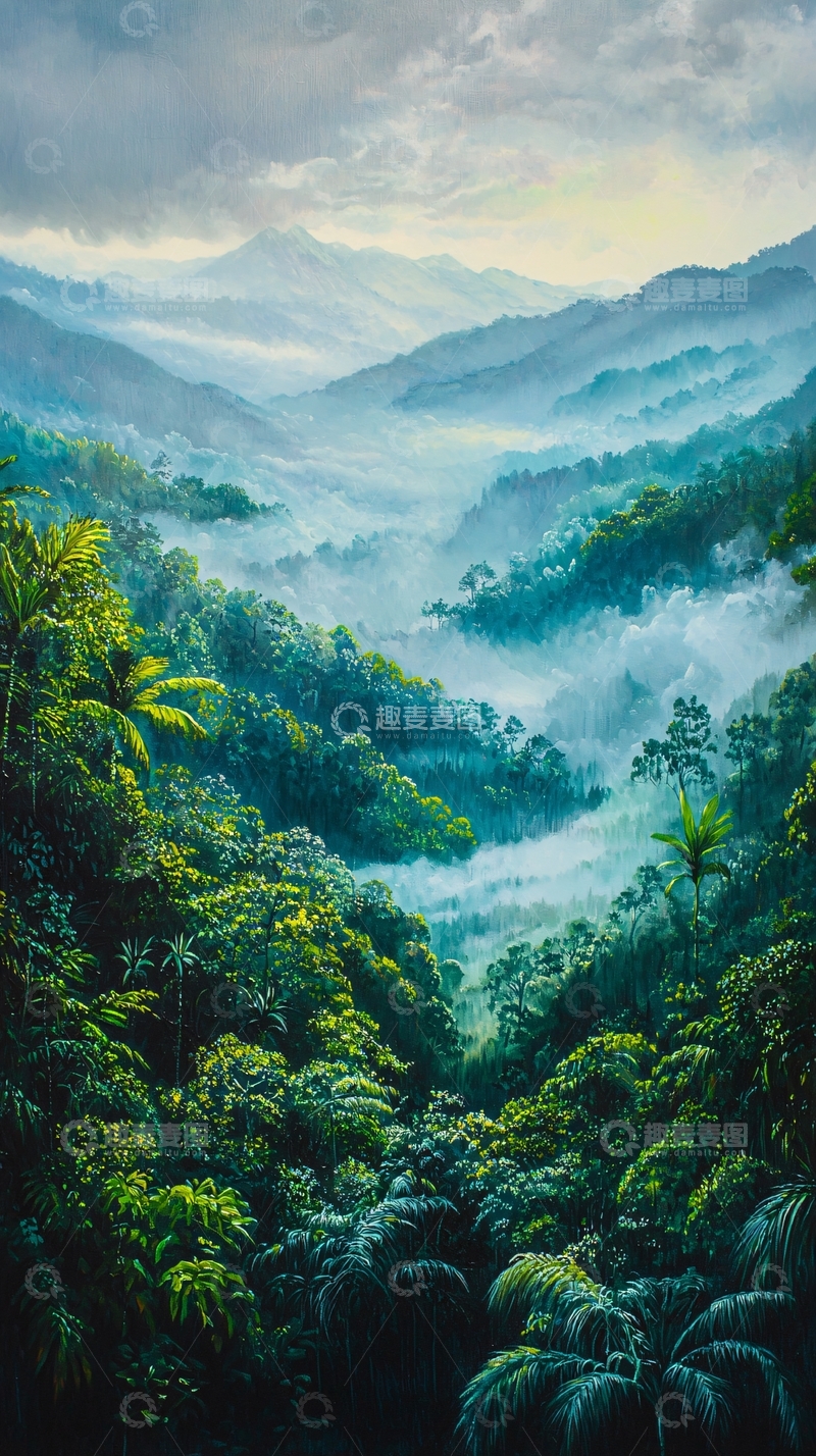 高清大图下载【趣麦麦图】雾气缭绕的热带山谷