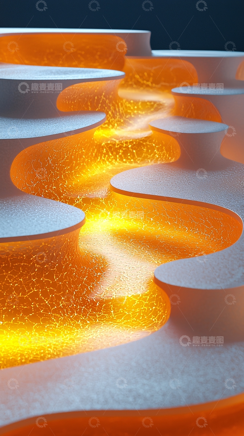 高清大图下载【趣麦麦图】橙色光芒流淌在白色阶梯上