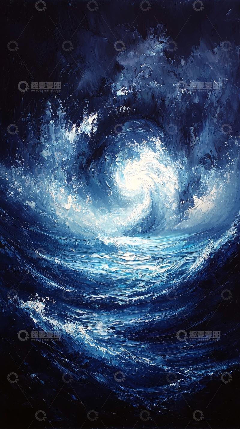 高清大图下载【趣麦麦图】深蓝色漩涡状海洋油画