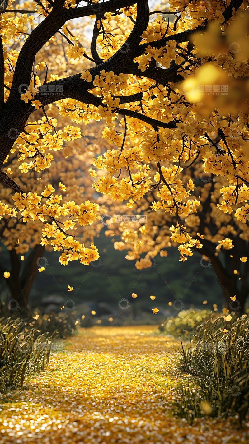 高清大图下载【趣麦麦图】金黄树林小路