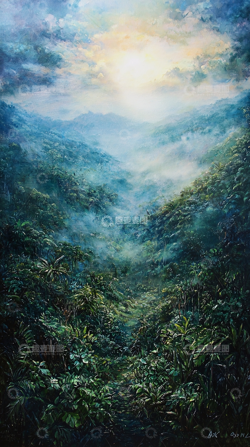 高清大图下载【趣麦麦图】雾气缭绕的山谷森林