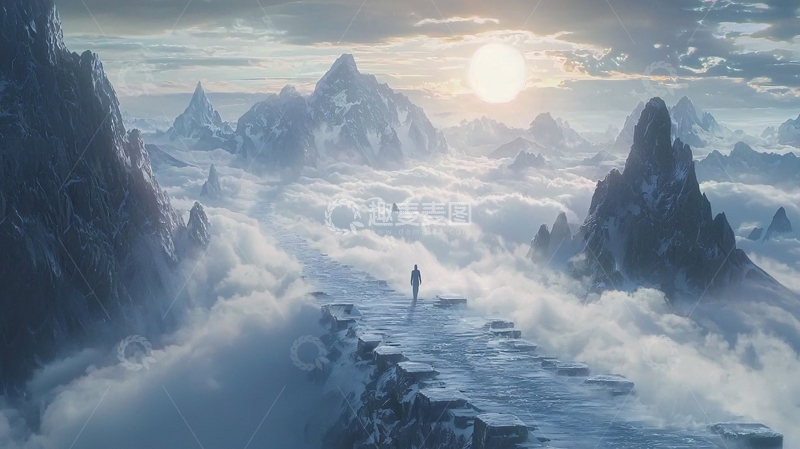 高清大图下载【趣麦麦图】极寒雪山云海日出