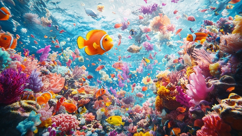 高清大图下载【趣麦麦图】海底珊瑚礁鱼群