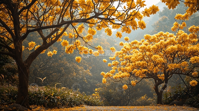 高清大图下载【趣麦麦图】金黄色的树木