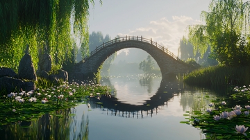 古色古香的拱桥水景