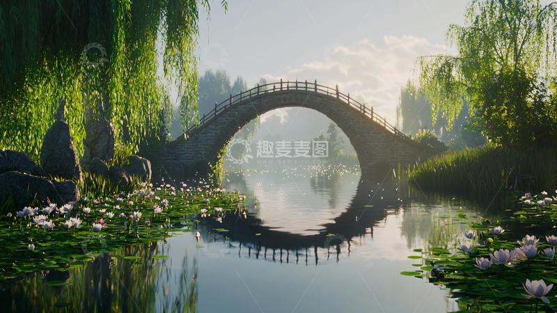 高清大图下载【趣麦麦图】古色古香的拱桥水景
